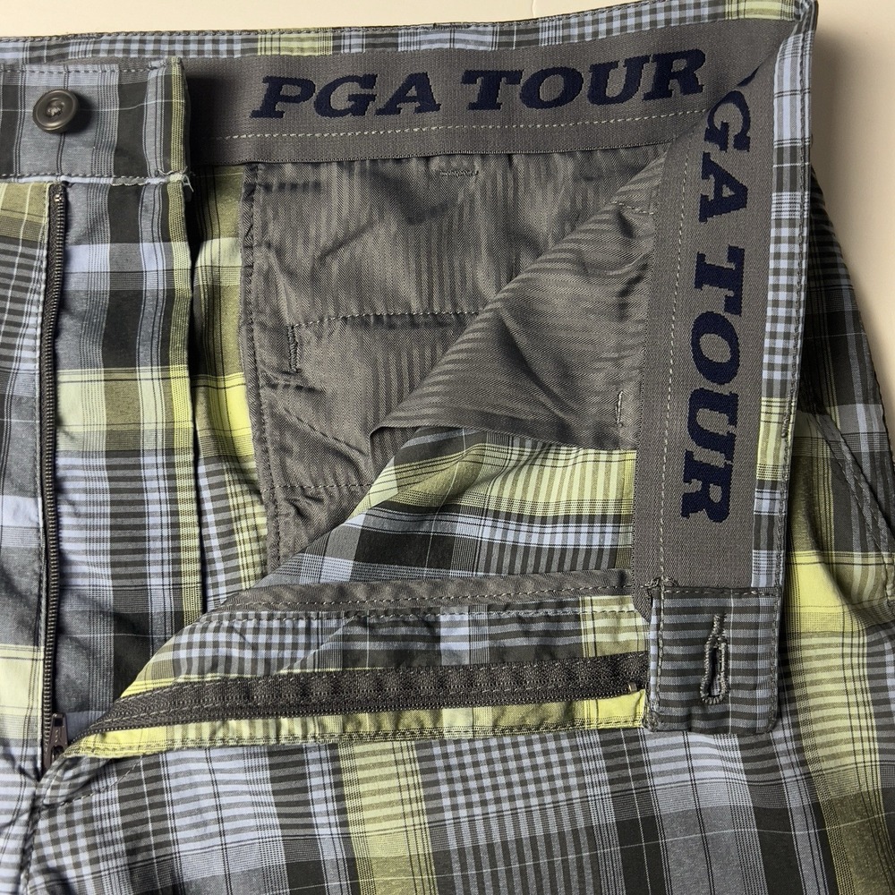 PGA Tour Golf Shorts Blue Green Plaid 36W Lightweight Wicking Stretch Quick Dry - Picture 4 of 8